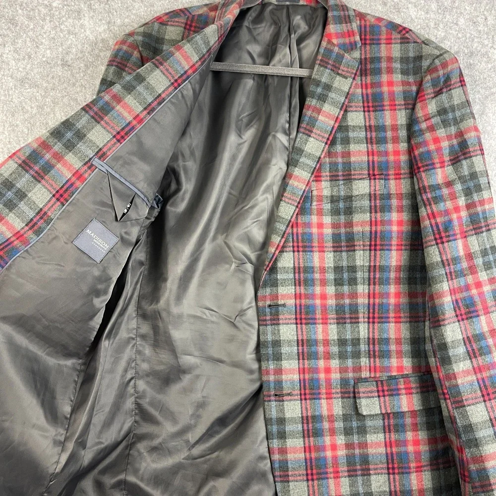 Madison Blazer Sport Coat Mens 42R Plaid Modern Fit 2 Button Preppy Academia